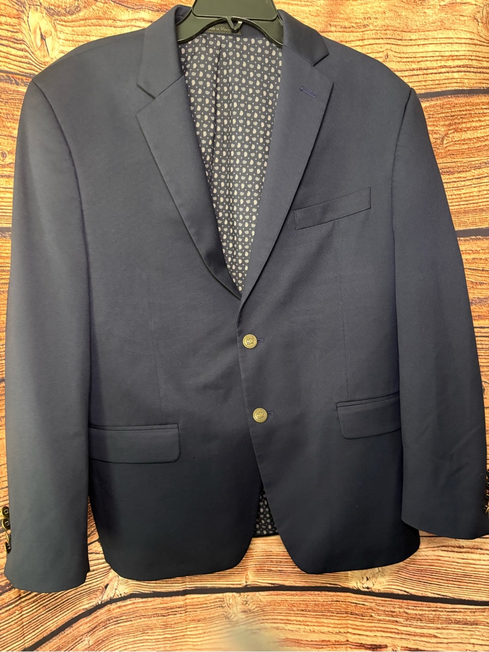Chaps Navy Blazer with Patterned Lining
